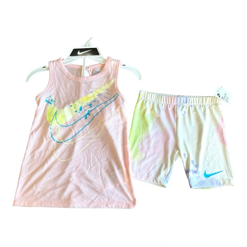 New NIKE Little Girls Just DIY It Top and Biker Shorts, Pink 2 Piece Set Size 5 - Picture 2 of 6